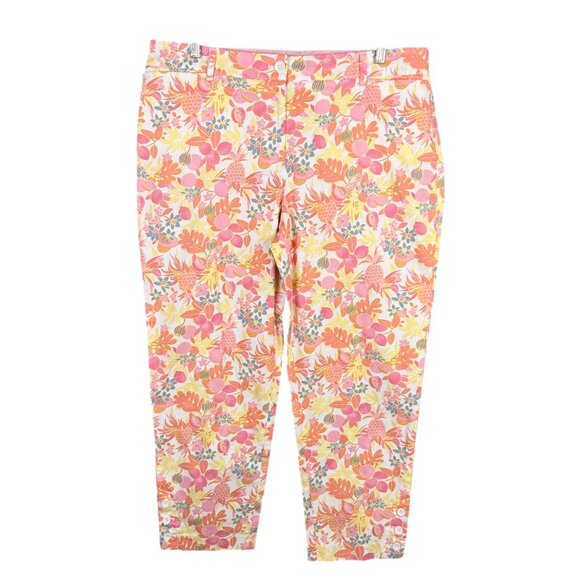 Talbots 12 Perfect Crop Pants Fruit & Flowers Pink Orange Button Cuffs Tropical - Picture 4 of 16